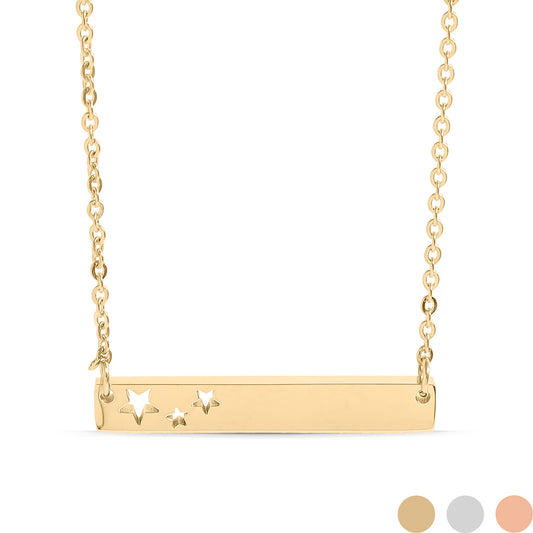 18K Gold PVD Stainless Steel Stars Cutout Horizontal Blank Bar Necklace
