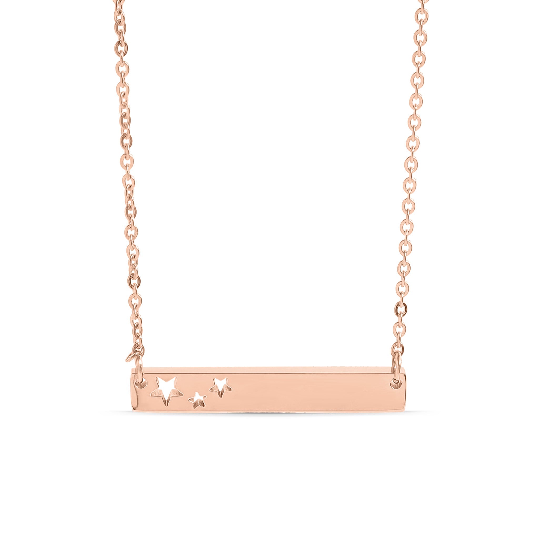 18K Gold PVD Stainless Steel Stars Cutout Horizontal Blank Bar Necklace