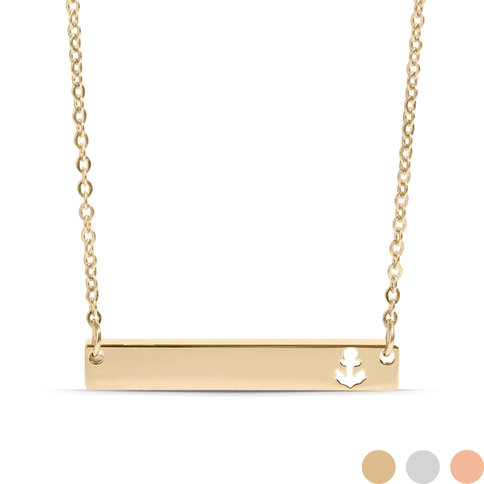 18K Gold PVD Stainless Steel Anchor Cutout Horizontal Blank Bar Necklace