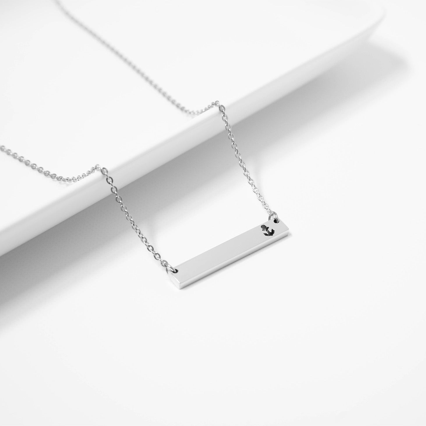 18K Gold PVD Stainless Steel Anchor Cutout Horizontal Blank Bar Necklace
