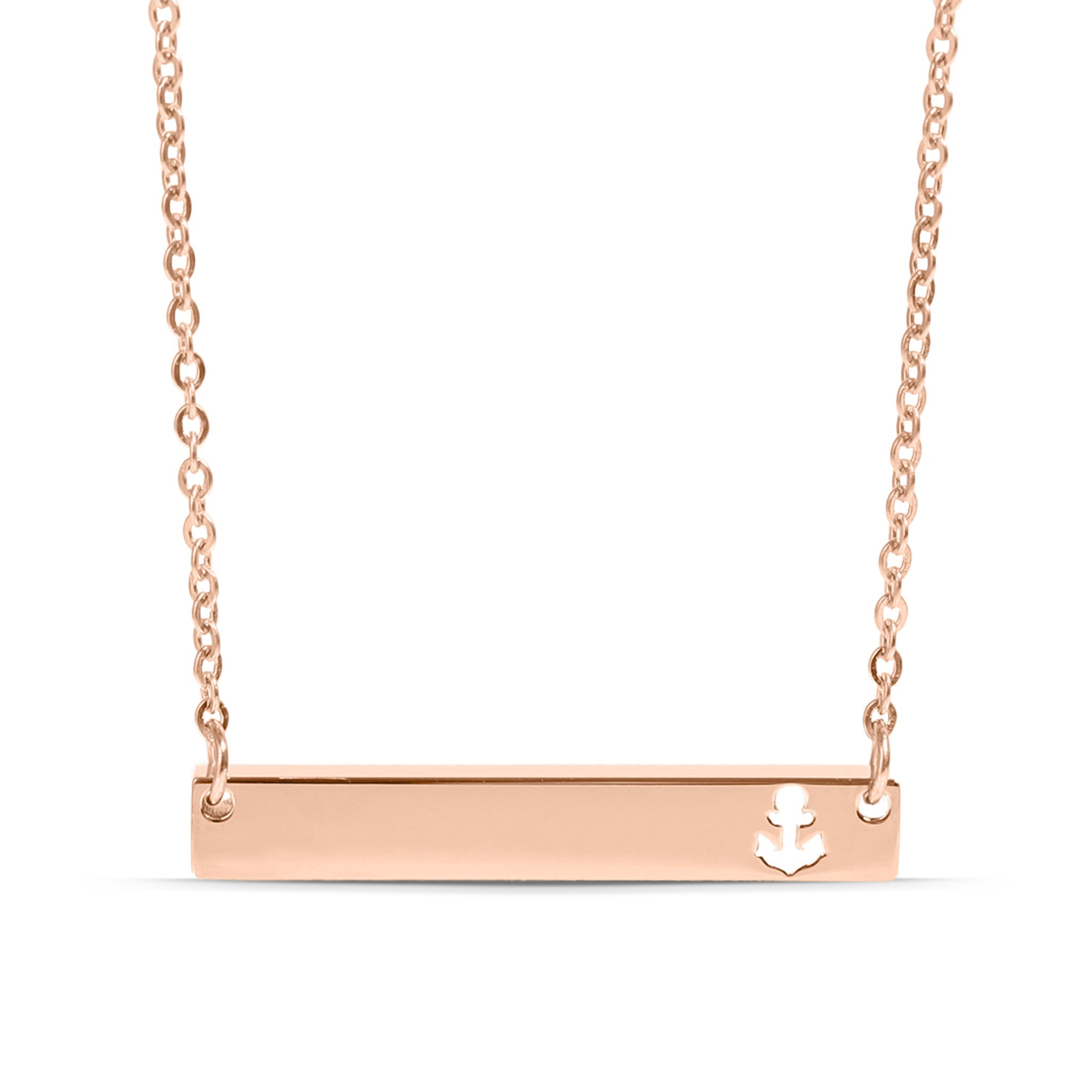 18K Gold PVD Stainless Steel Anchor Cutout Horizontal Blank Bar Necklace