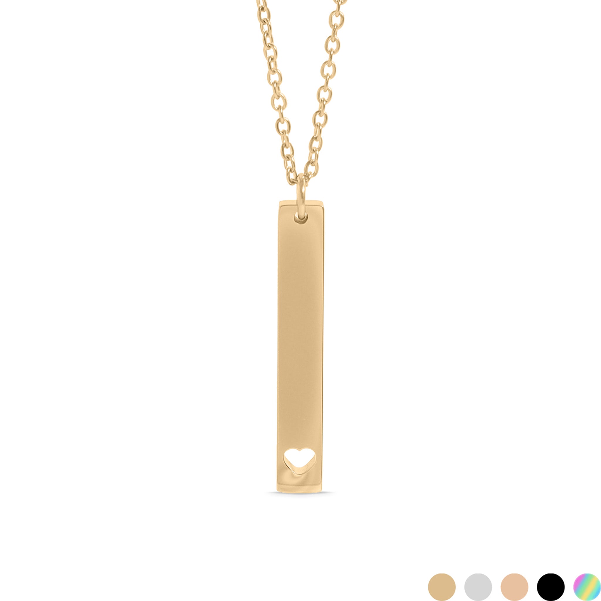 18K Gold PVD Stainless Steel Heart Cutout Vertical Bar Necklace