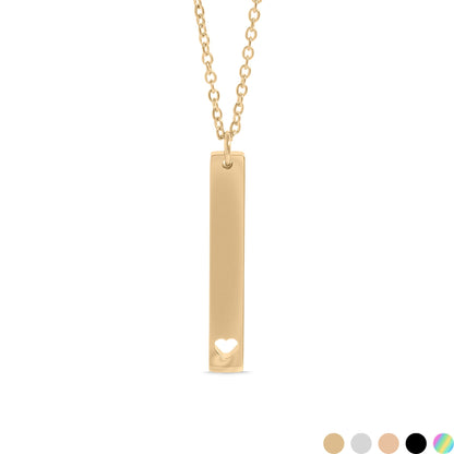 18K Gold PVD Stainless Steel Heart Cutout Vertical Bar Necklace