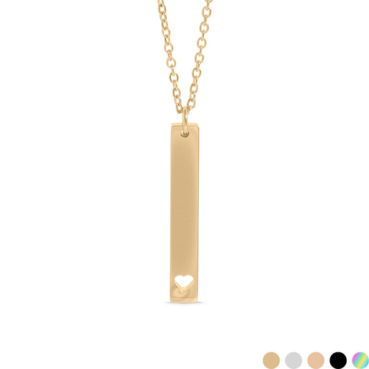 18K Gold PVD Stainless Steel Heart Cutout Vertical Bar Necklace