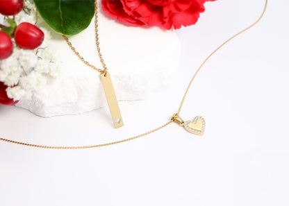 18K Gold PVD Stainless Steel Heart Cutout Vertical Bar Necklace