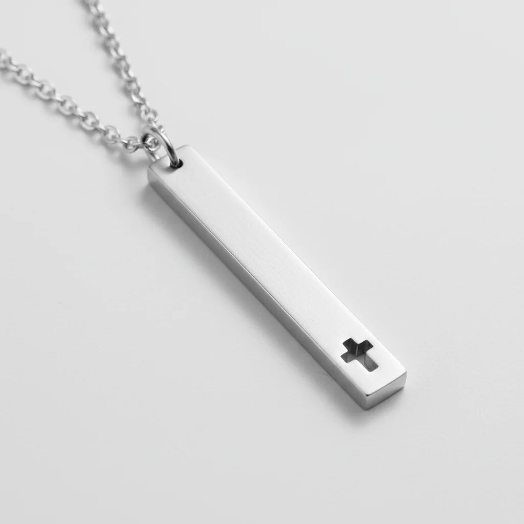 18K Gold PVD Stainless Steel Cross Cutout Vertical Bar Necklace