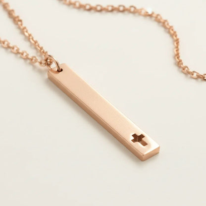18K Gold PVD Stainless Steel Cross Cutout Vertical Bar Necklace