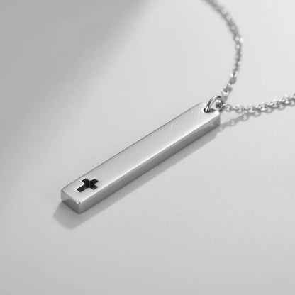 18K Gold PVD Stainless Steel Cross Cutout Vertical Bar Necklace