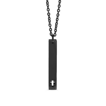 18K Gold PVD Stainless Steel Cross Cutout Vertical Bar Necklace