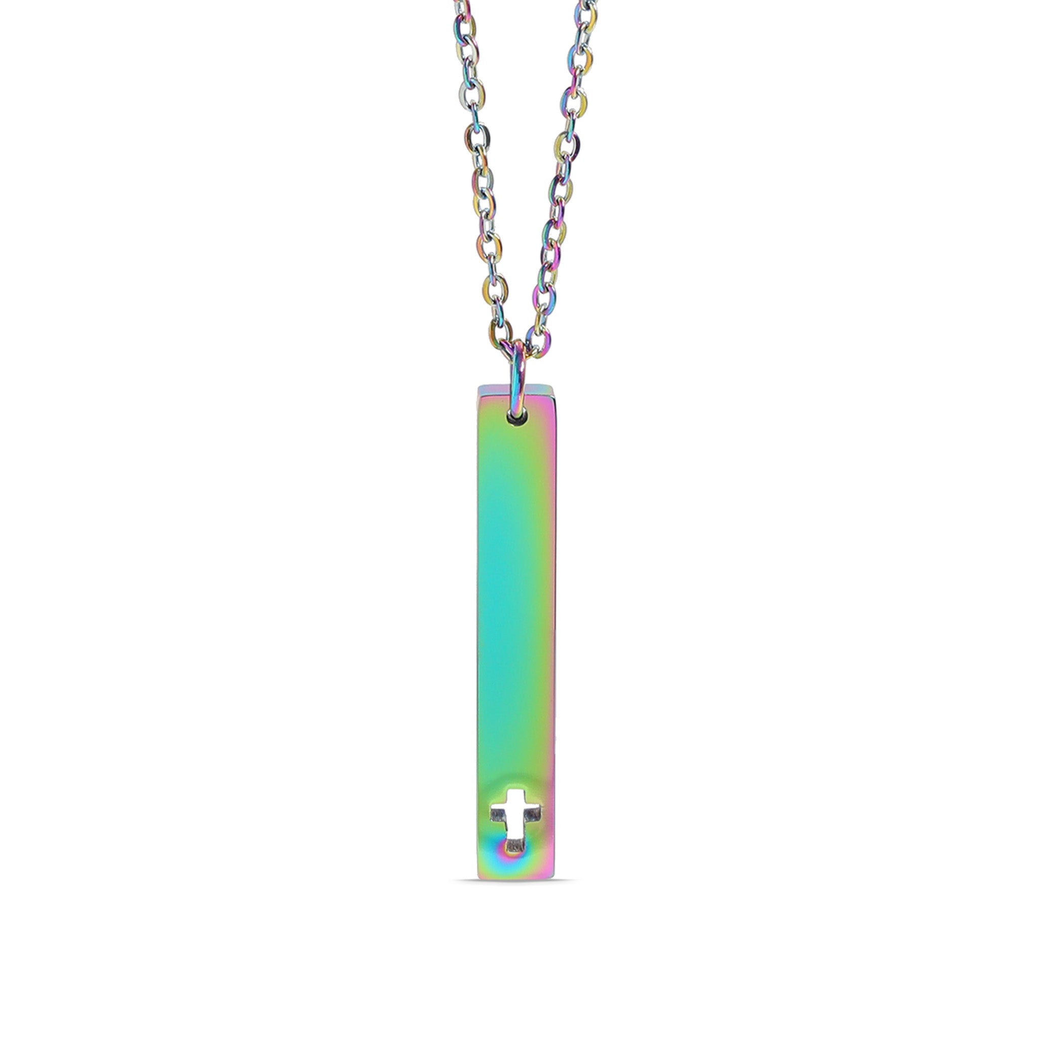 18K Gold PVD Stainless Steel Cross Cutout Vertical Bar Necklace