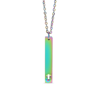 18K Gold PVD Stainless Steel Cross Cutout Vertical Bar Necklace