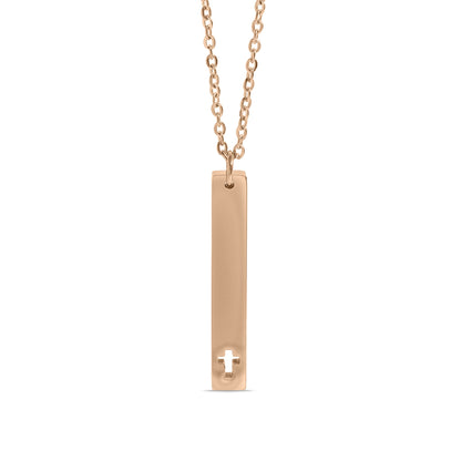 18K Gold PVD Stainless Steel Cross Cutout Vertical Bar Necklace