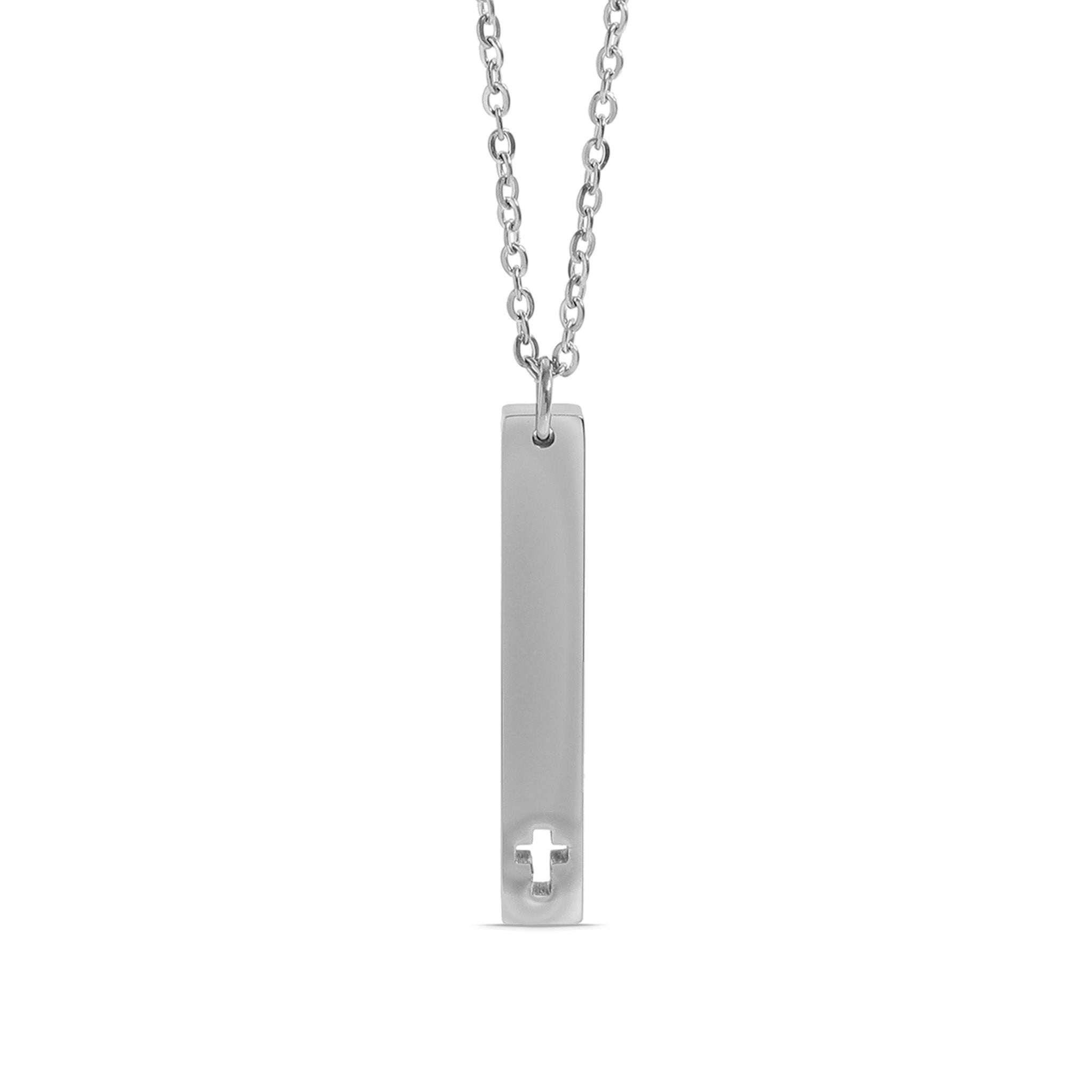 18K Gold PVD Stainless Steel Cross Cutout Vertical Bar Necklace