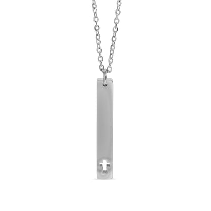 18K Gold PVD Stainless Steel Cross Cutout Vertical Bar Necklace