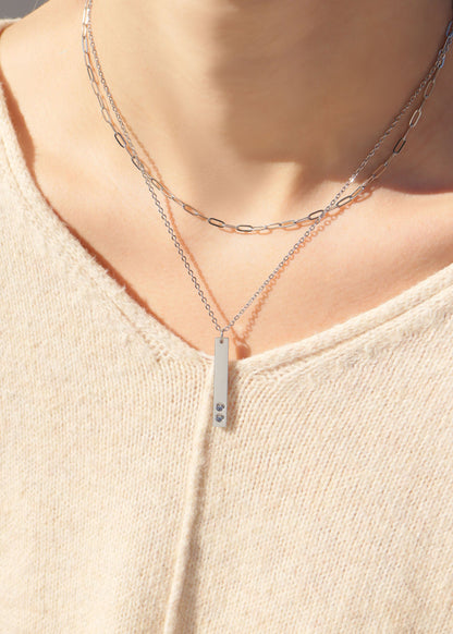 Polished Stainless Steel Vertical Stampable Birthstone Necklace