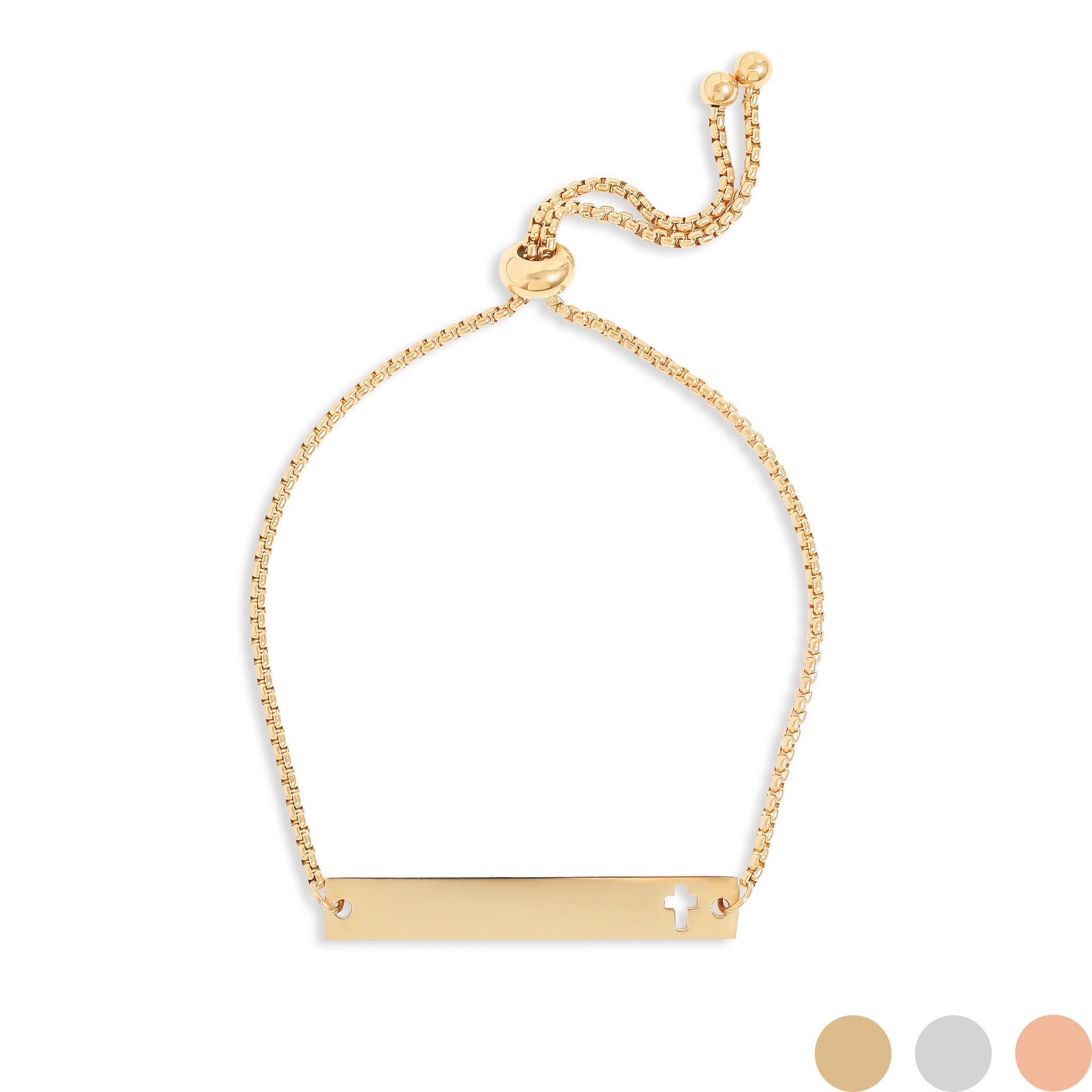 18K Gold PVD Stainless Steel Flat Adjustable Cross Cutout Blank Bar Bracelet