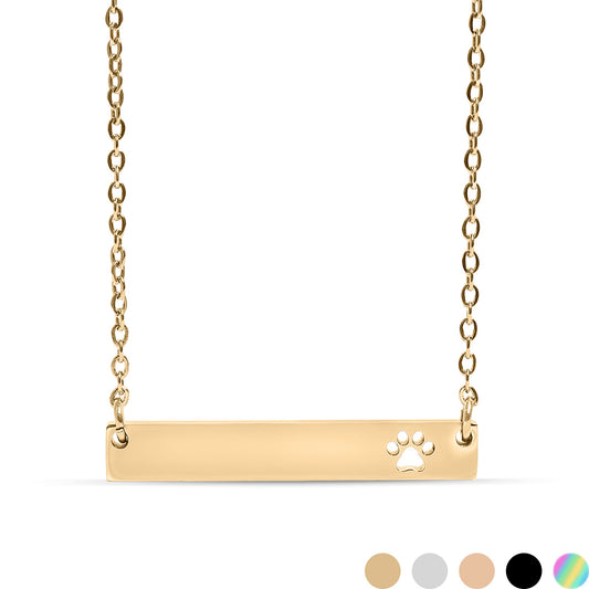 18K Gold PVD Stainless Steel Blank Cutout Paw Print Bar Necklace