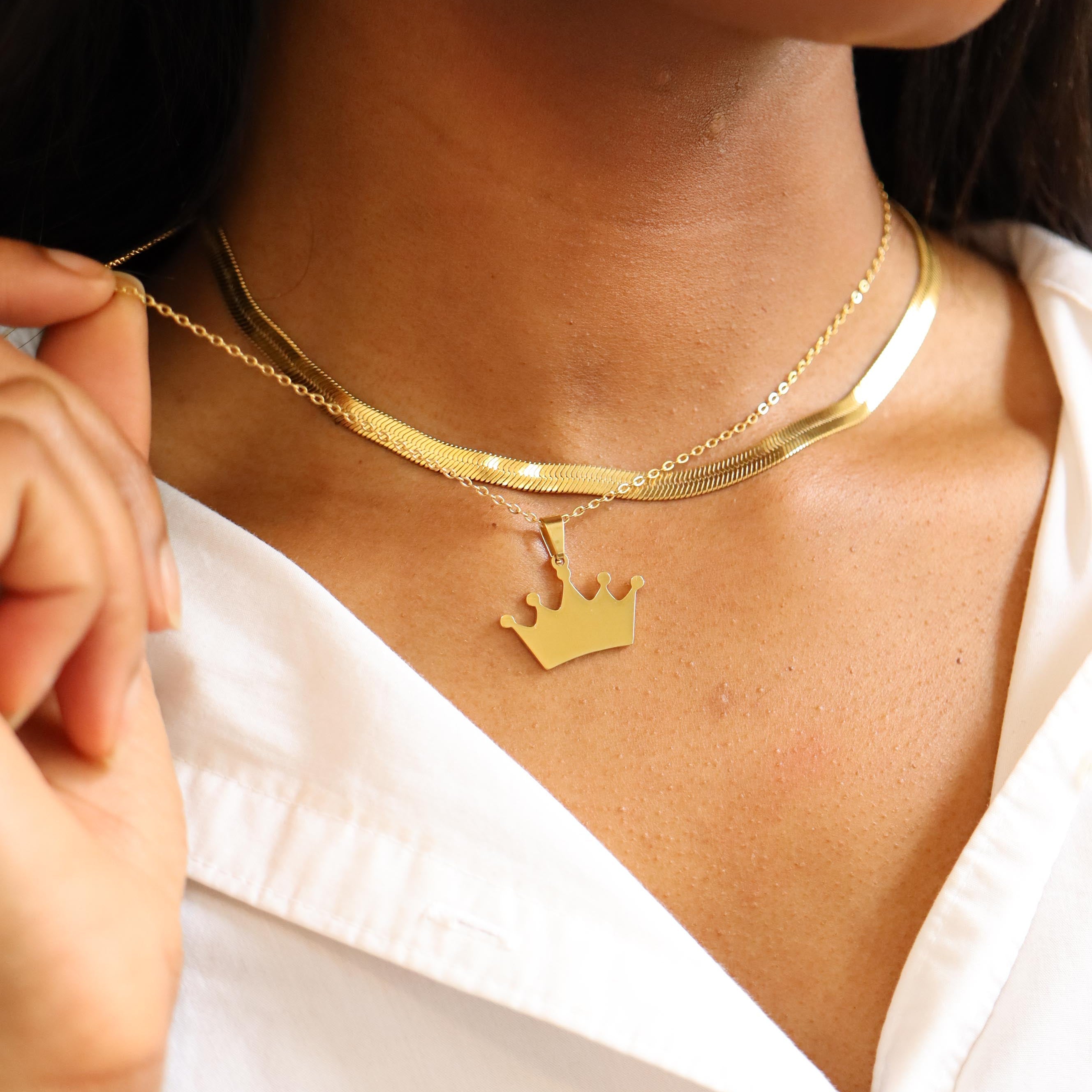 18K Gold PVD Stainless Steel Blank Crown Necklace