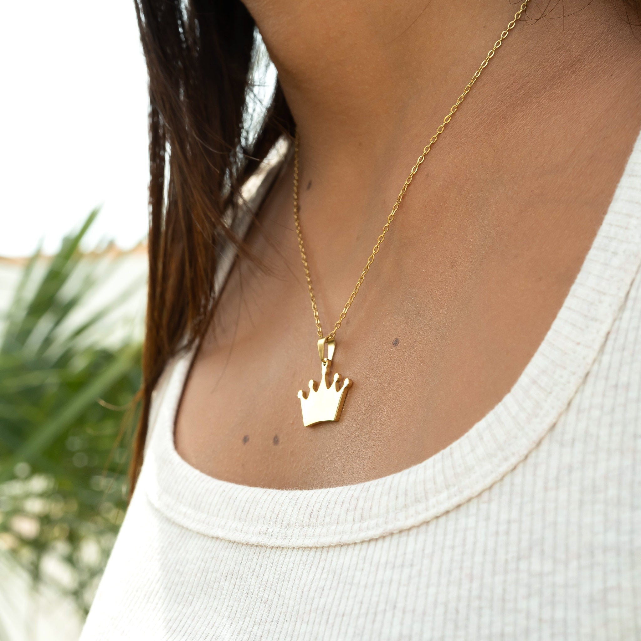 18K Gold PVD Stainless Steel Blank Crown Necklace