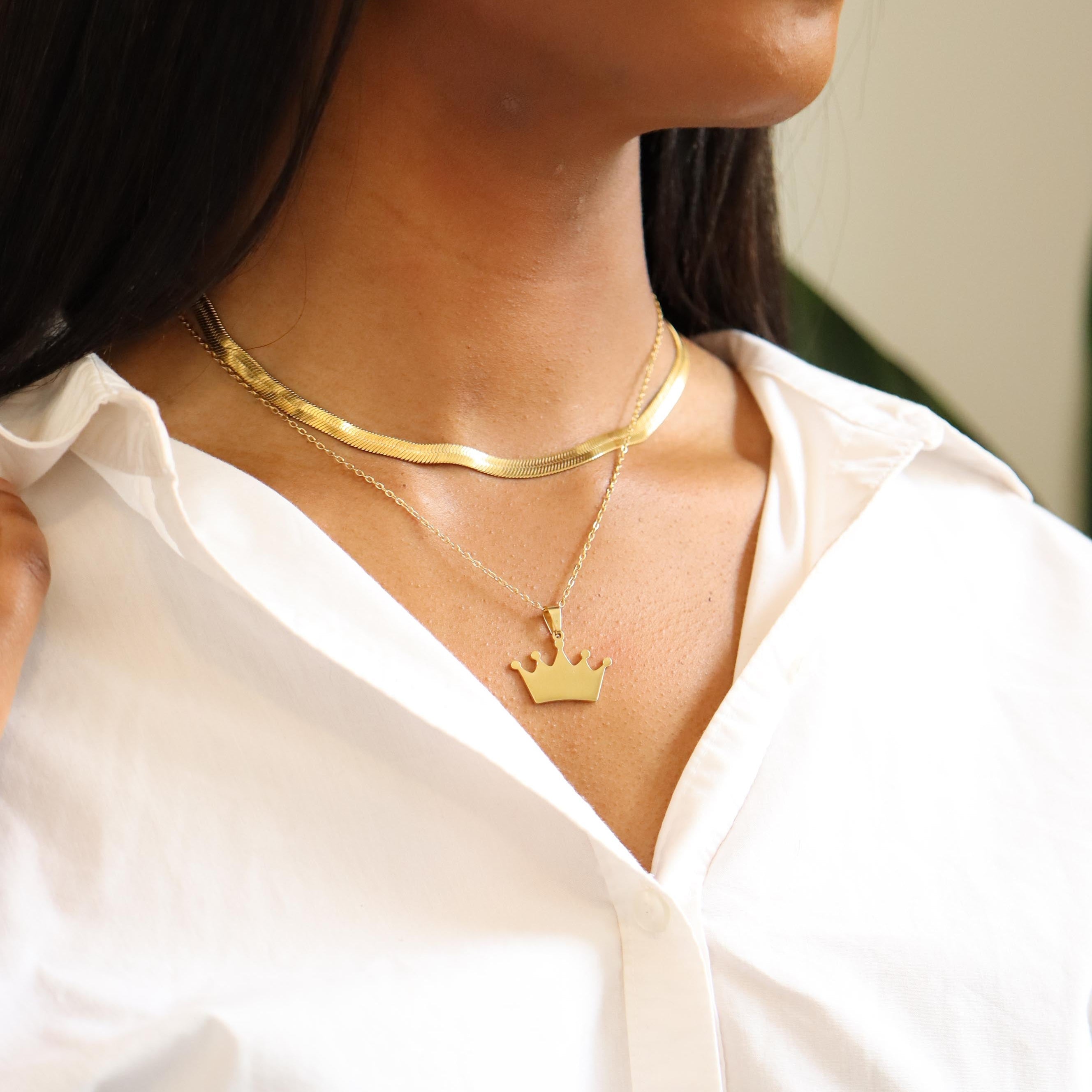 18K Gold PVD Stainless Steel Blank Crown Necklace