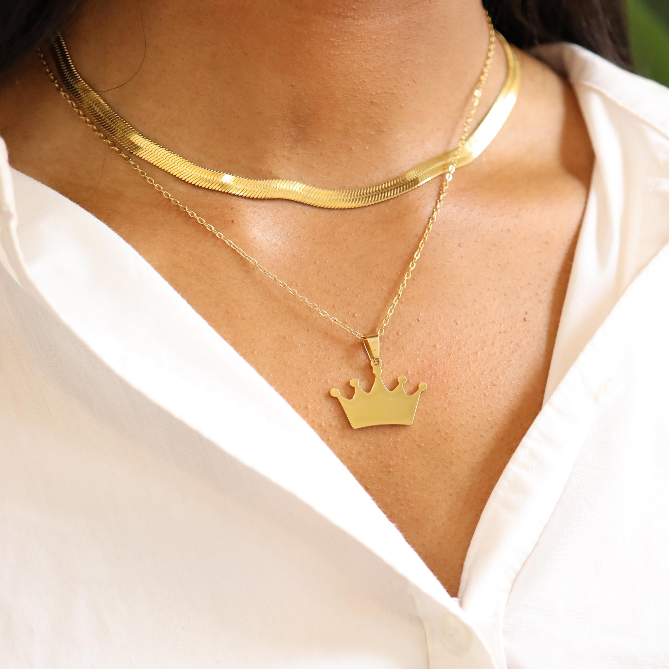 18K Gold PVD Stainless Steel Blank Crown Necklace