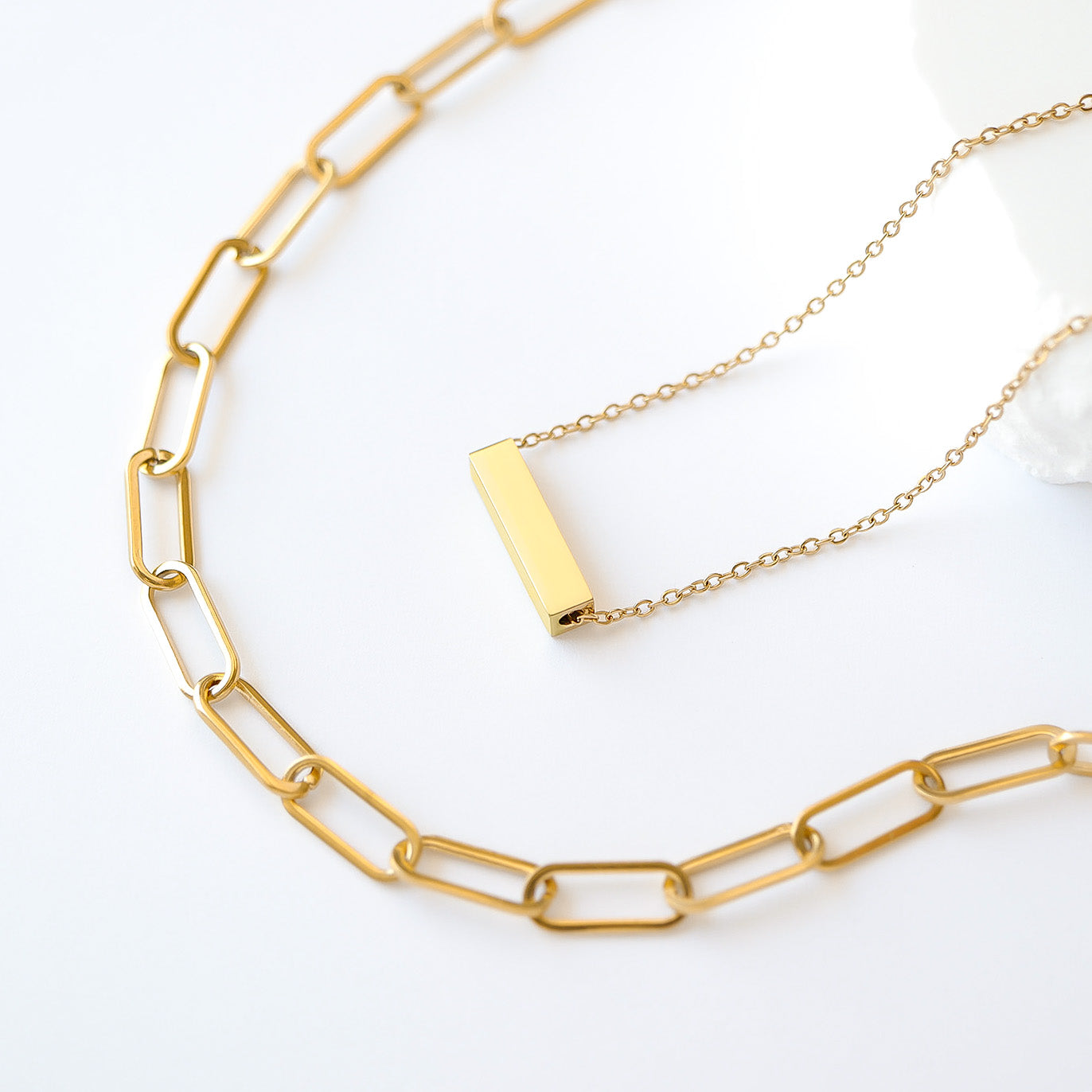 18K Gold PVD Stainless Steel Horizontal Mini Blank Bar Necklace