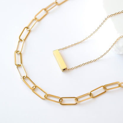 18K Gold PVD Stainless Steel Horizontal Mini Blank Bar Necklace