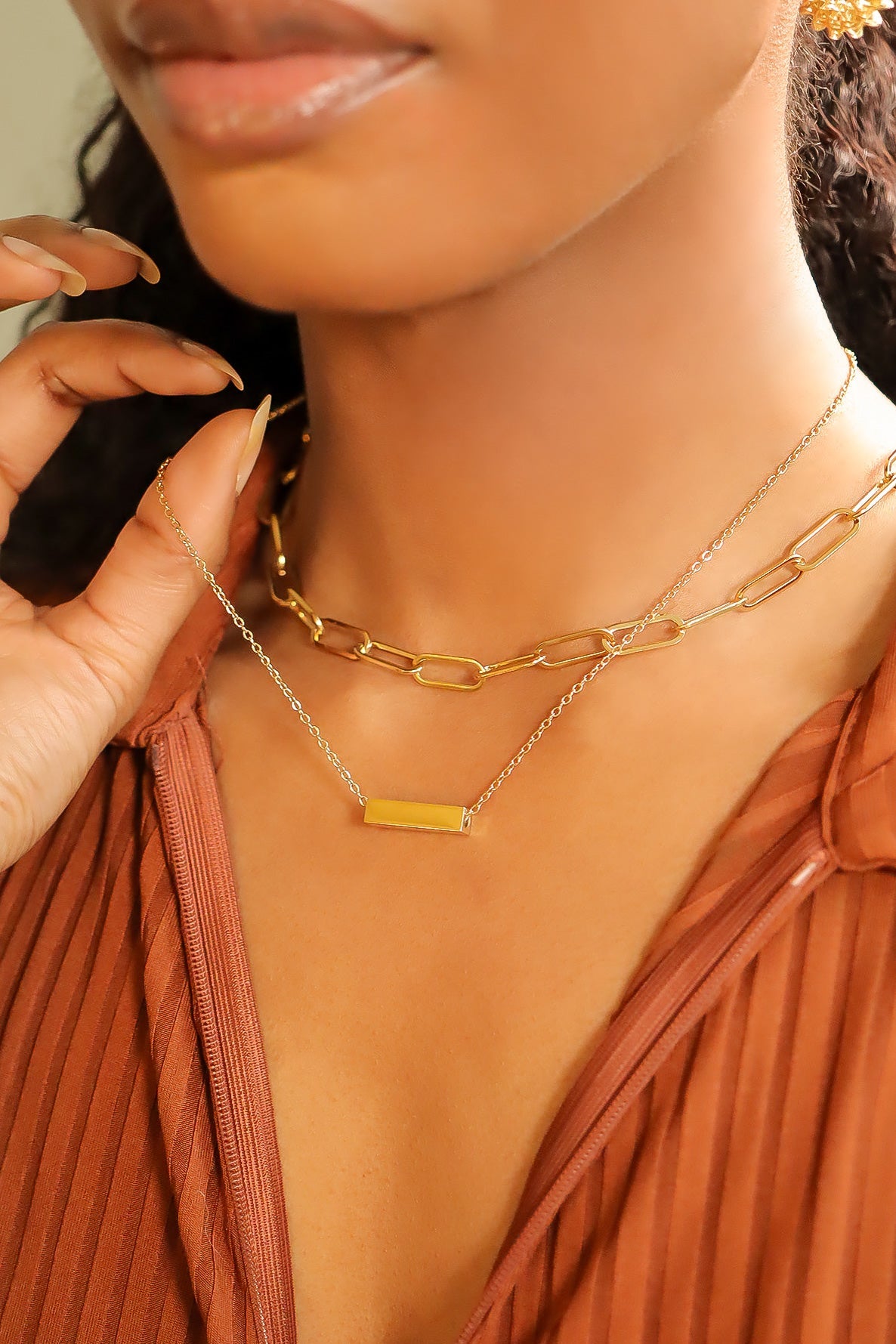 18K Gold PVD Stainless Steel Horizontal Mini Blank Bar Necklace
