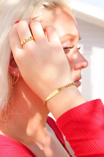 18K Gold PVD Stainless Steel Adjustable Beaded Curved Blank Bar Bracelet