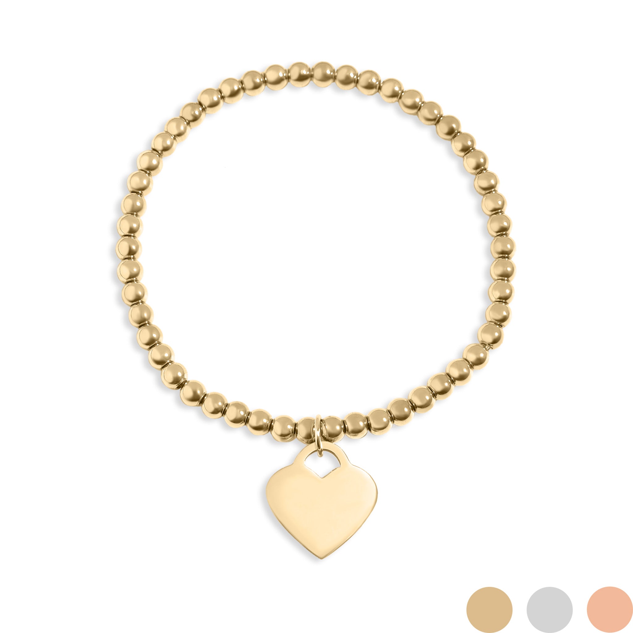 18K Gold PVD Stainless Steel Beaded Blank Heart Stretch Bracelet