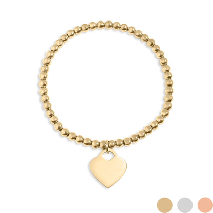 18K Gold PVD Stainless Steel Beaded Blank Heart Stretch Bracelet