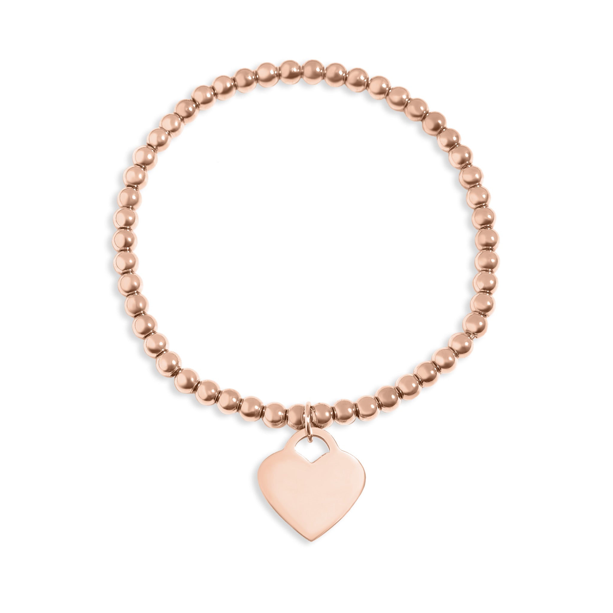 18K Gold PVD Stainless Steel Beaded Blank Heart Stretch Bracelet