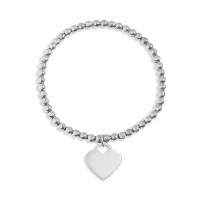 18K Gold PVD Stainless Steel Beaded Blank Heart Stretch Bracelet