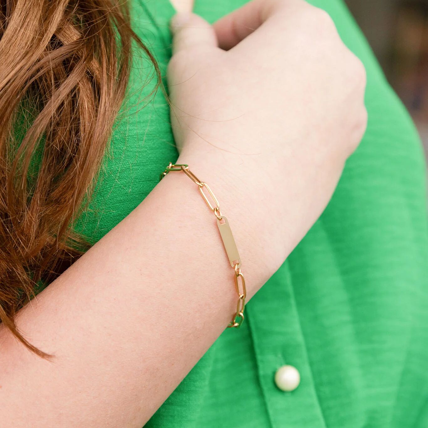 14K Gold Filled PLUS Engravable Paperclip Bar Bracelet