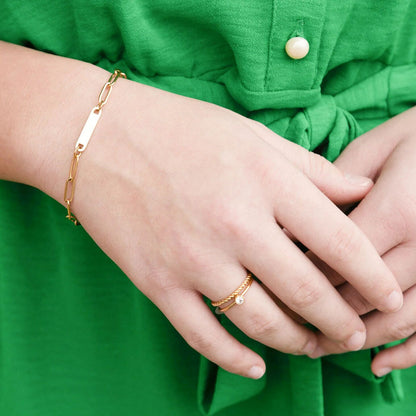 14K Gold Filled PLUS Engravable Paperclip Bar Bracelet