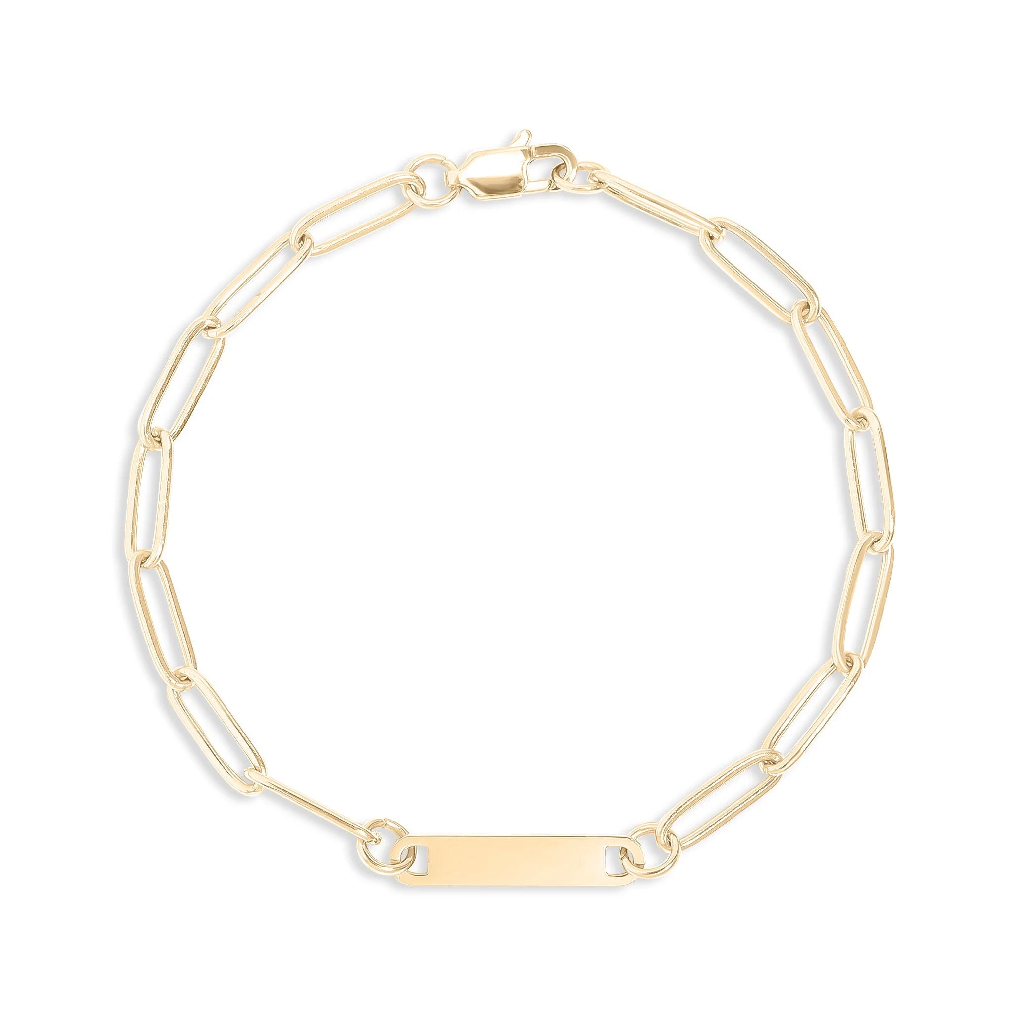 14K Gold Filled PLUS Engravable Paperclip Bar Bracelet
