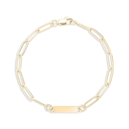 14K Gold Filled PLUS Engravable Paperclip Bar Bracelet