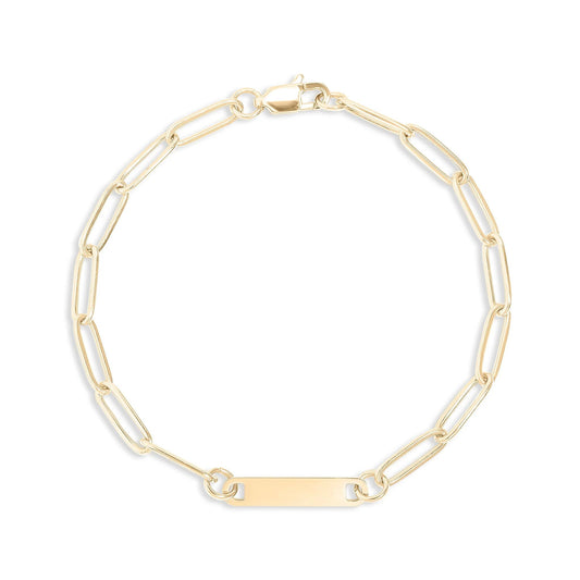14K Gold Filled PLUS Engravable Paperclip Bar Bracelet