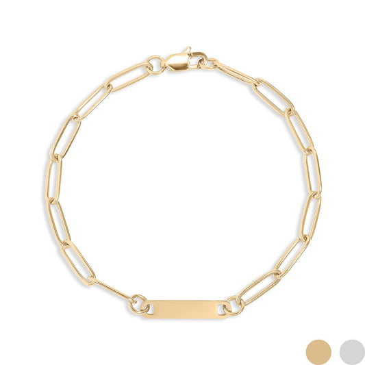 18K Gold PVD Stainless Steel Engravable Paperclip Bar Bracelet