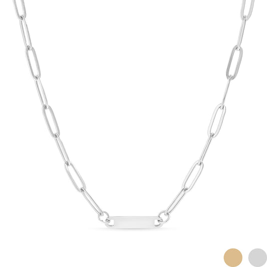 18K Gold PVD Stainless Steel Engravable Paperclip Blank Bar Necklace