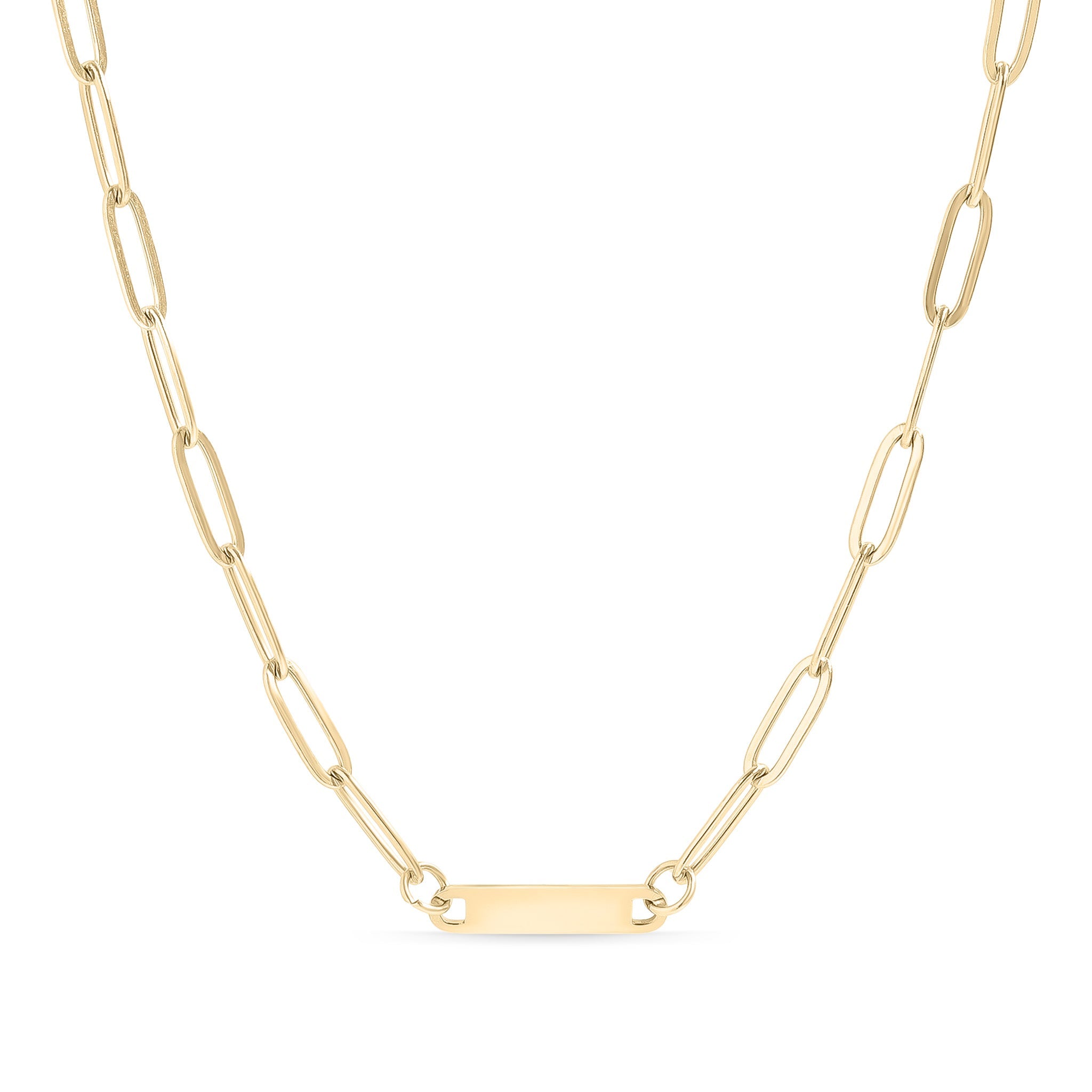 18K Gold PVD Stainless Steel Engravable Paperclip Blank Bar Necklace