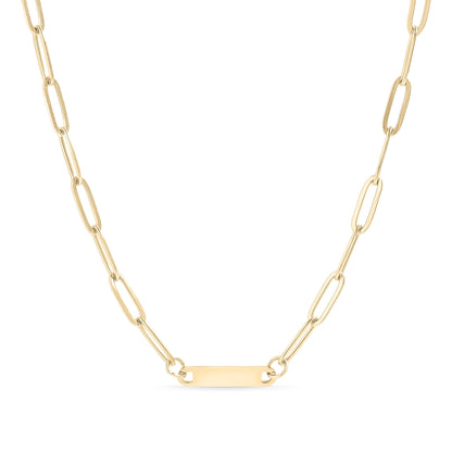 18K Gold PVD Stainless Steel Engravable Paperclip Blank Bar Necklace