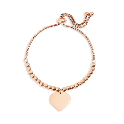 18K Gold PVD Stainless Steel Adjustable Engravable Heart Beaded Bracelet