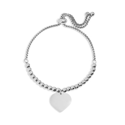 18K Gold PVD Stainless Steel Adjustable Engravable Heart Beaded Bracelet