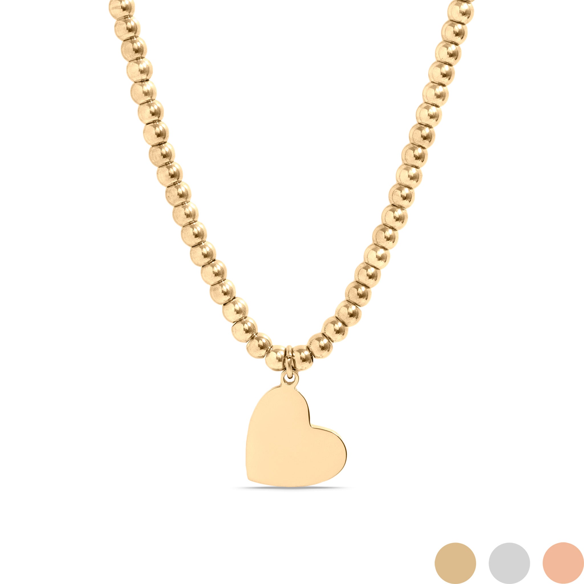 18K PVD Coated Stainless Steel Heart Beaded Necklace with 2" Extension