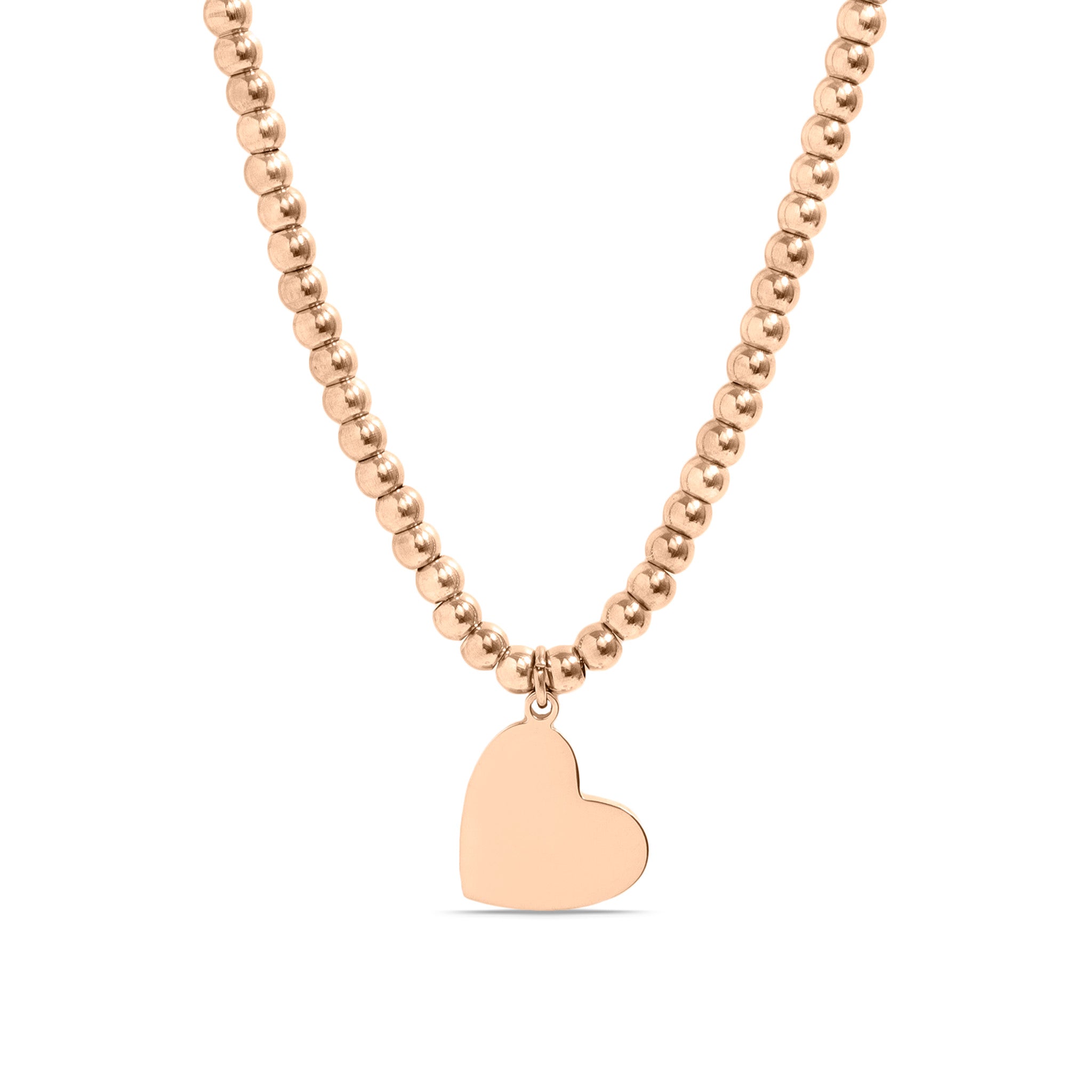 18K PVD Coated Stainless Steel Heart Beaded Necklace with 2" Extension