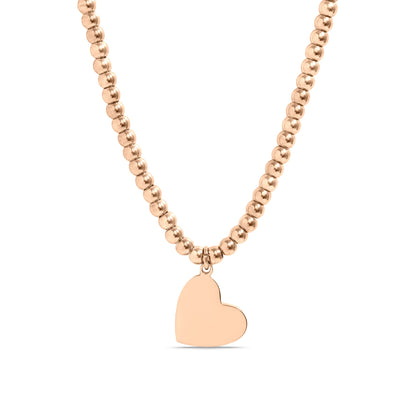 18K PVD Coated Stainless Steel Heart Beaded Necklace with 2" Extension