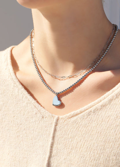 18K PVD Coated Stainless Steel Heart Beaded Necklace with 2" Extension