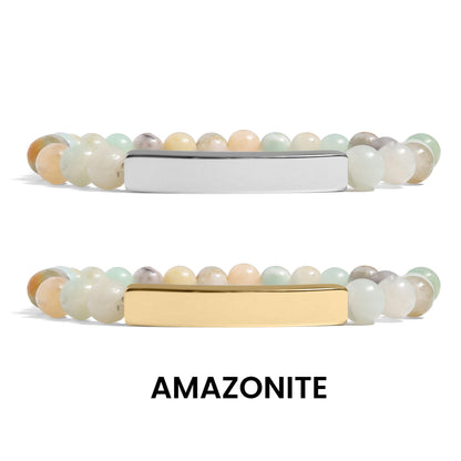 18K Gold PVD Stainless Steel Semi Precious Natural Stone Stretch Curved Bar Bracelet