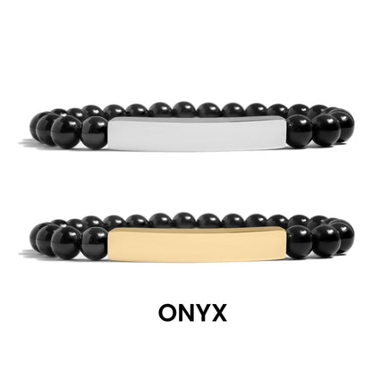 18K Gold PVD Stainless Steel Semi Precious Natural Stone Stretch Curved Bar Bracelet